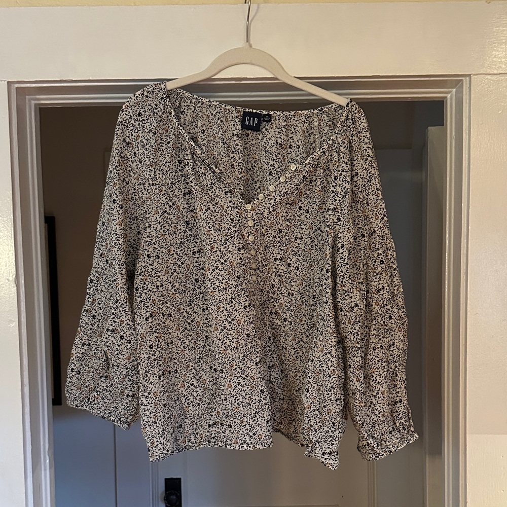 GAP Women's Blouse - Black and White Floral